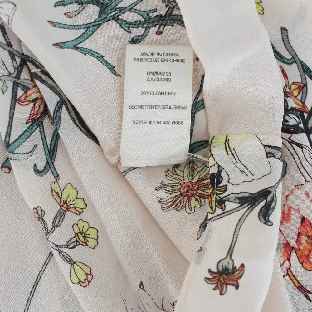 Rebecca Taylor 100%Silk Long Tie Sleeve Meadow Floral Top Pink Combo V-neck 2 - Picture 4 of 15
